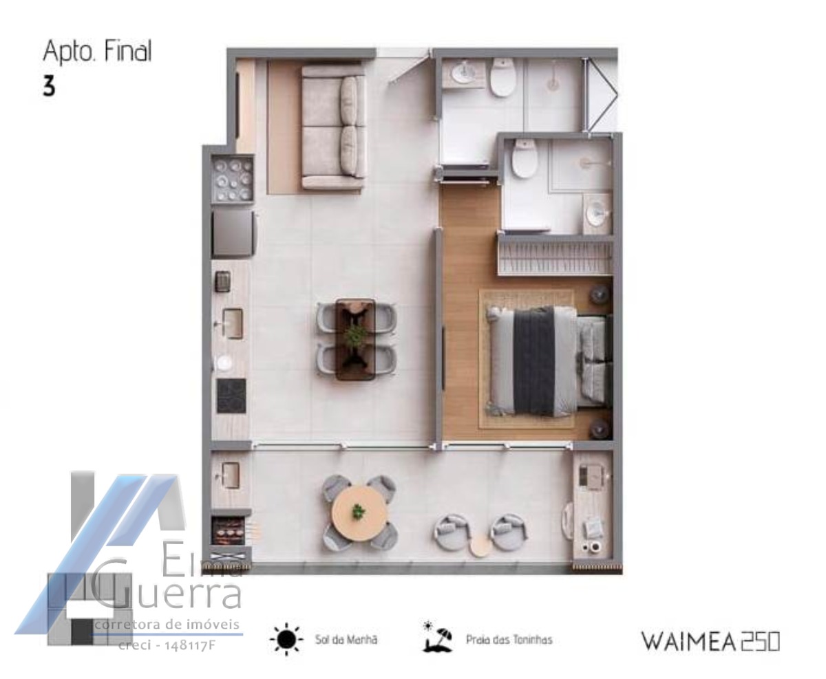 Ubatuba, Praia das Toninhas. Studio de 38 e 39m2, aptos 1 suíte e 01 banheiro com 51 e 61m2 e aptos 02 suítes e 1 Lavabo com 82m2