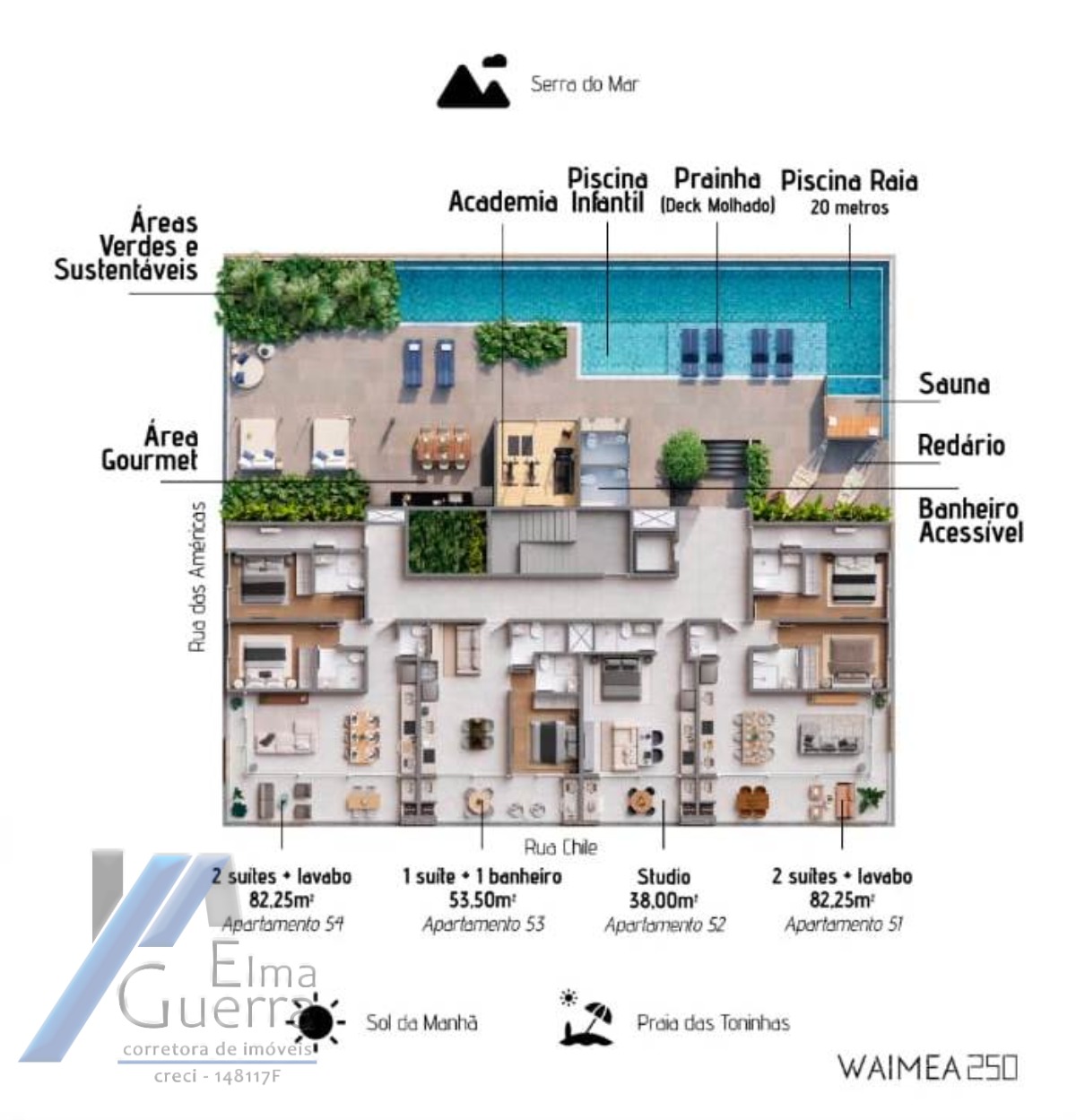 Ubatuba, Praia das Toninhas. Studio de 38 e 39m2, aptos 1 suíte e 01 banheiro com 51 e 61m2 e aptos 02 suítes e 1 Lavabo com 82m2