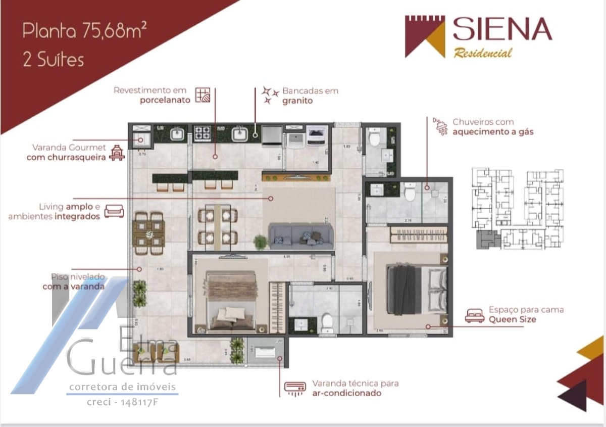 Ubatuba, Itaguá - Apartamento na planta com 02 suítes.