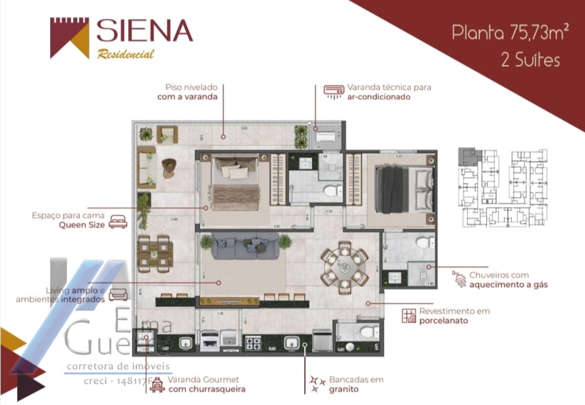 Ubatuba, Itaguá - Apartamento na planta com 02 suítes.