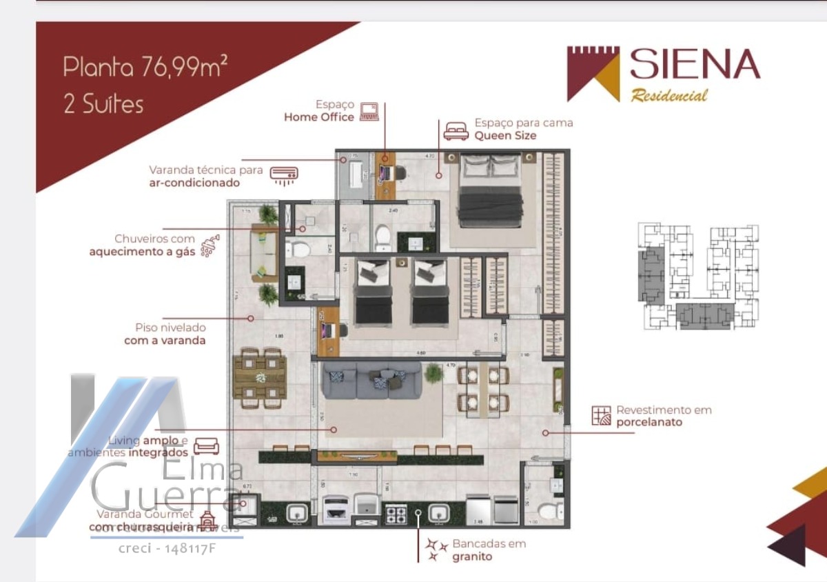 Ubatuba, Itaguá - Apartamento na planta com 02 suítes.