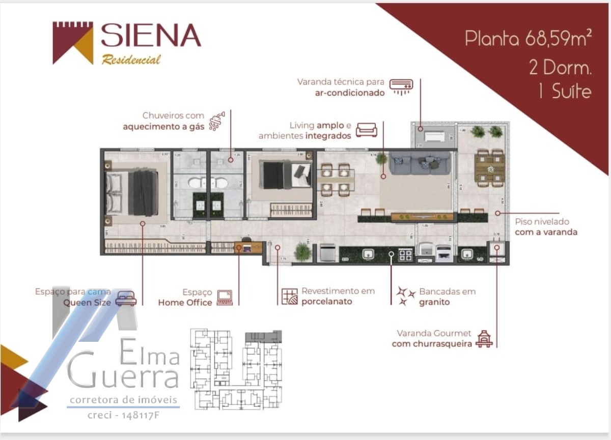 Ubatuba, Itaguá - Apartamento na planta com 02 suítes.